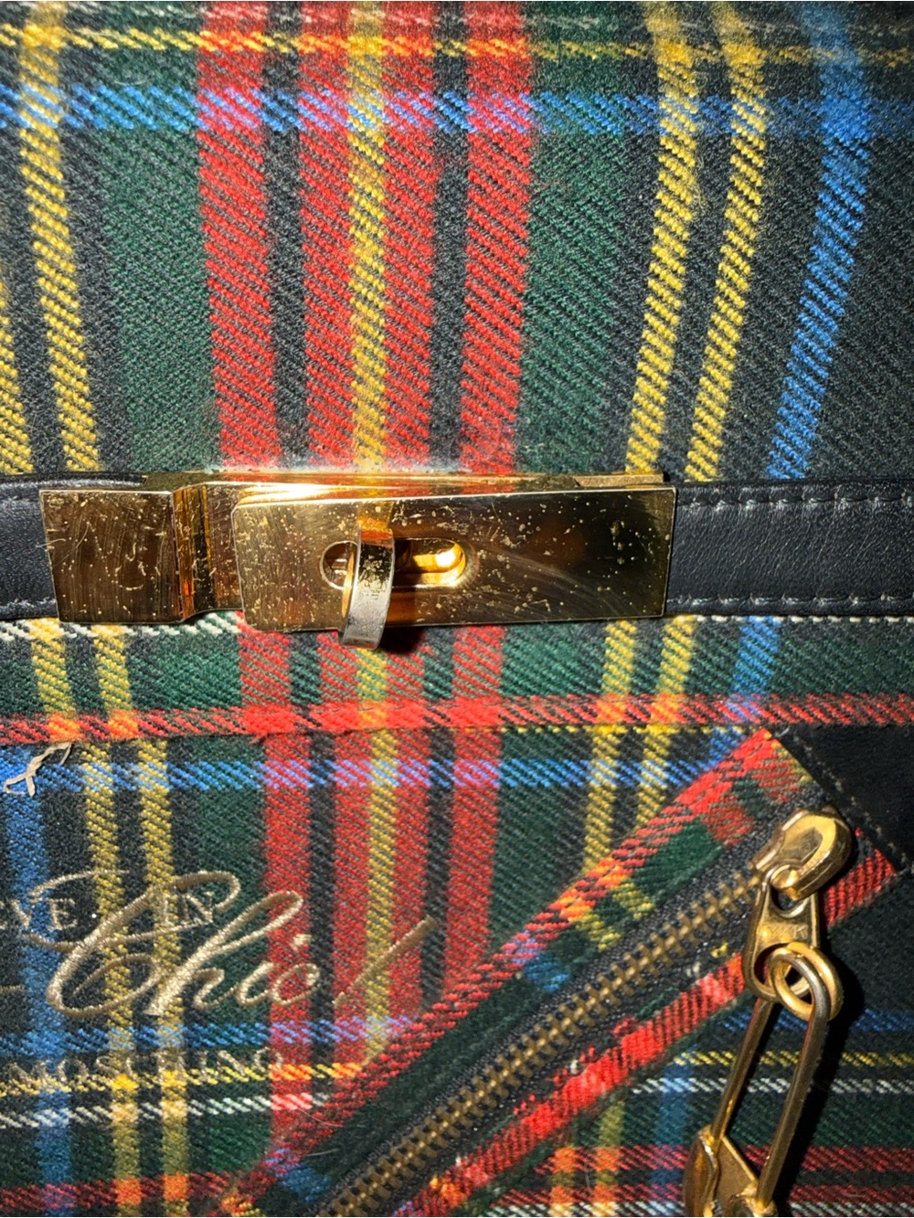 Moschino Vintage I Believe In Punk Chic Razor Blade Pin Plaid Top Handle Bag - Picture 4 of 12